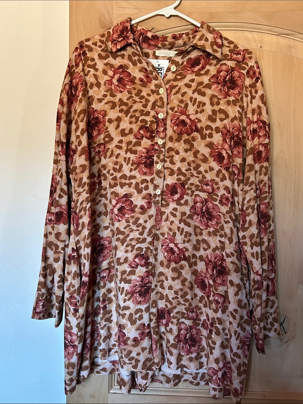 Floral & Leopard Print Button-Up Romper